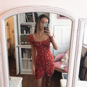 Rat and boa red flower dress and matching scarf